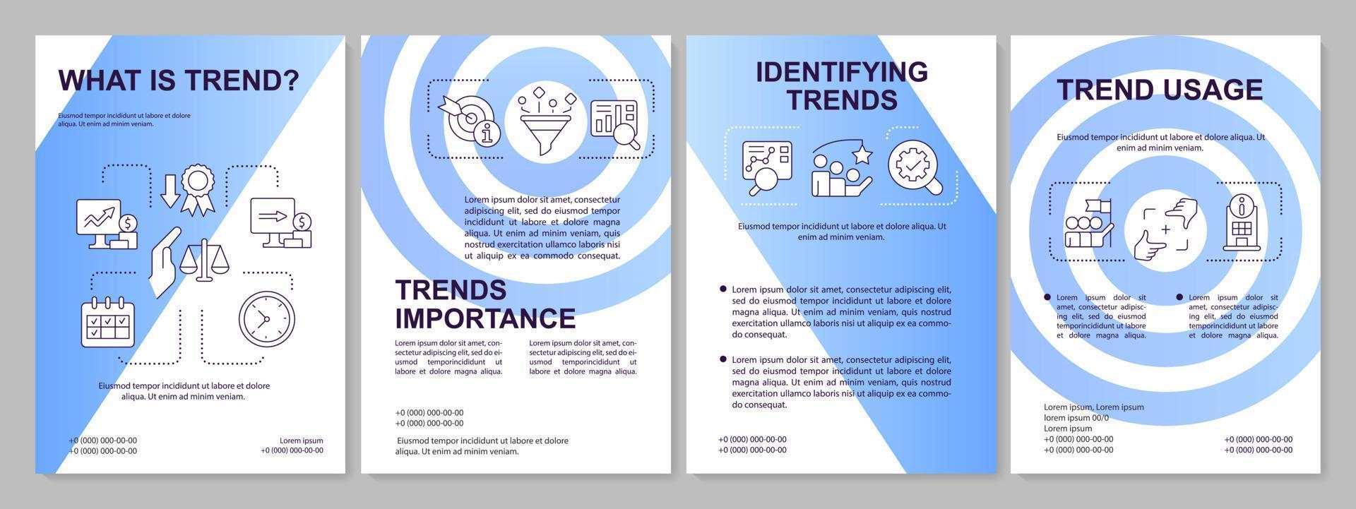 Trend management blue brochure template. Trading success. Leaflet design with linear icons. Editable 4 vector layouts for presentation, annual reports