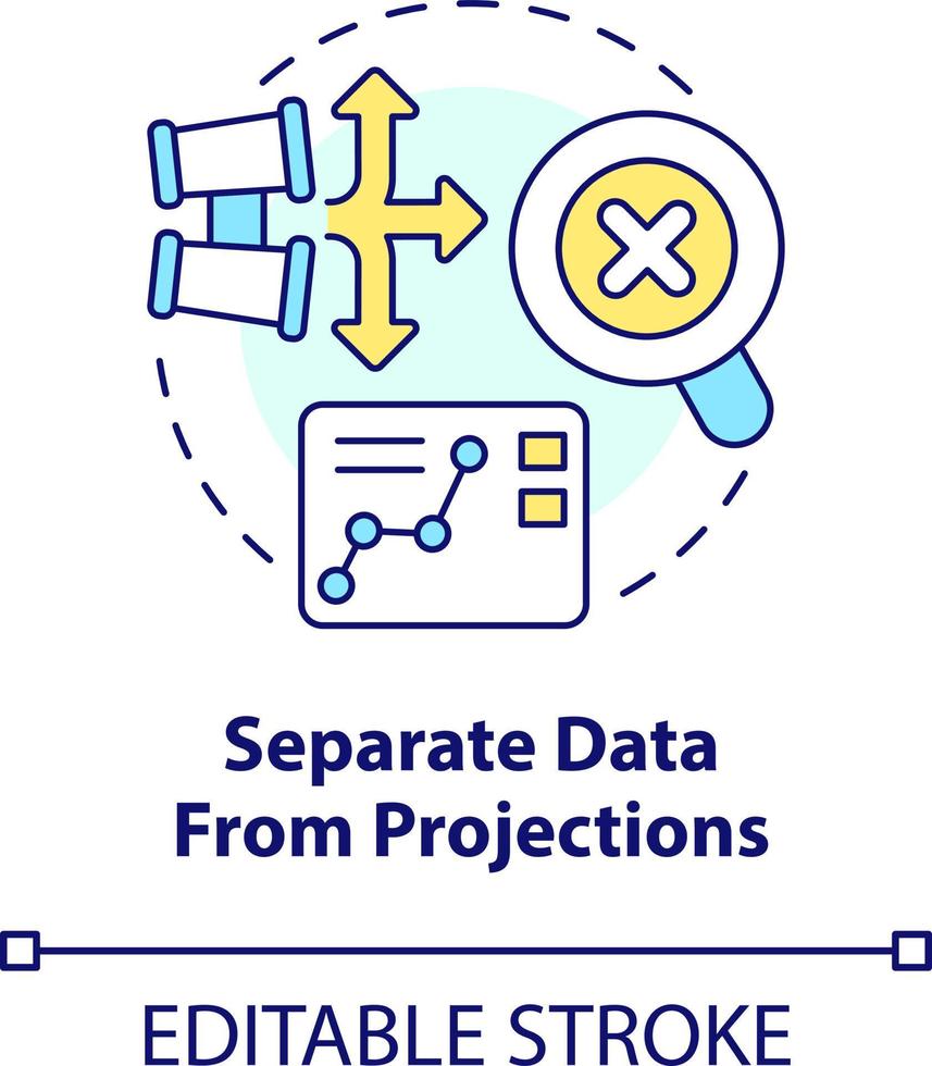 Separate data from projections concept icon. Real information. Trend evaluation abstract idea thin line illustration. Isolated outline drawing. Editable stroke vector