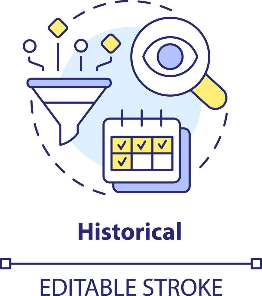 Historical concept icon. Data analytics. Profitability model for forecasting abstract idea thin line illustration. Isolated outline drawing. Editable stroke vector