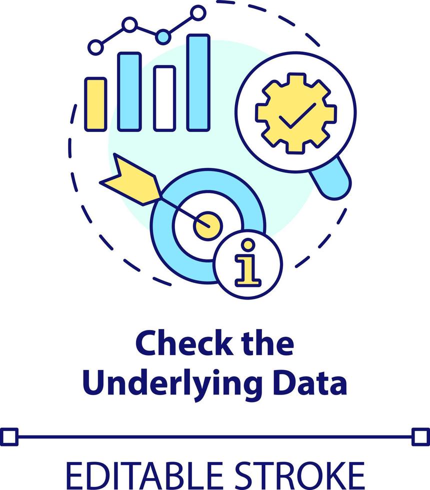 Check underlying data concept icon. Prevent wrong deal. Trend evaluation abstract idea thin line illustration. Isolated outline drawing. Editable stroke vector