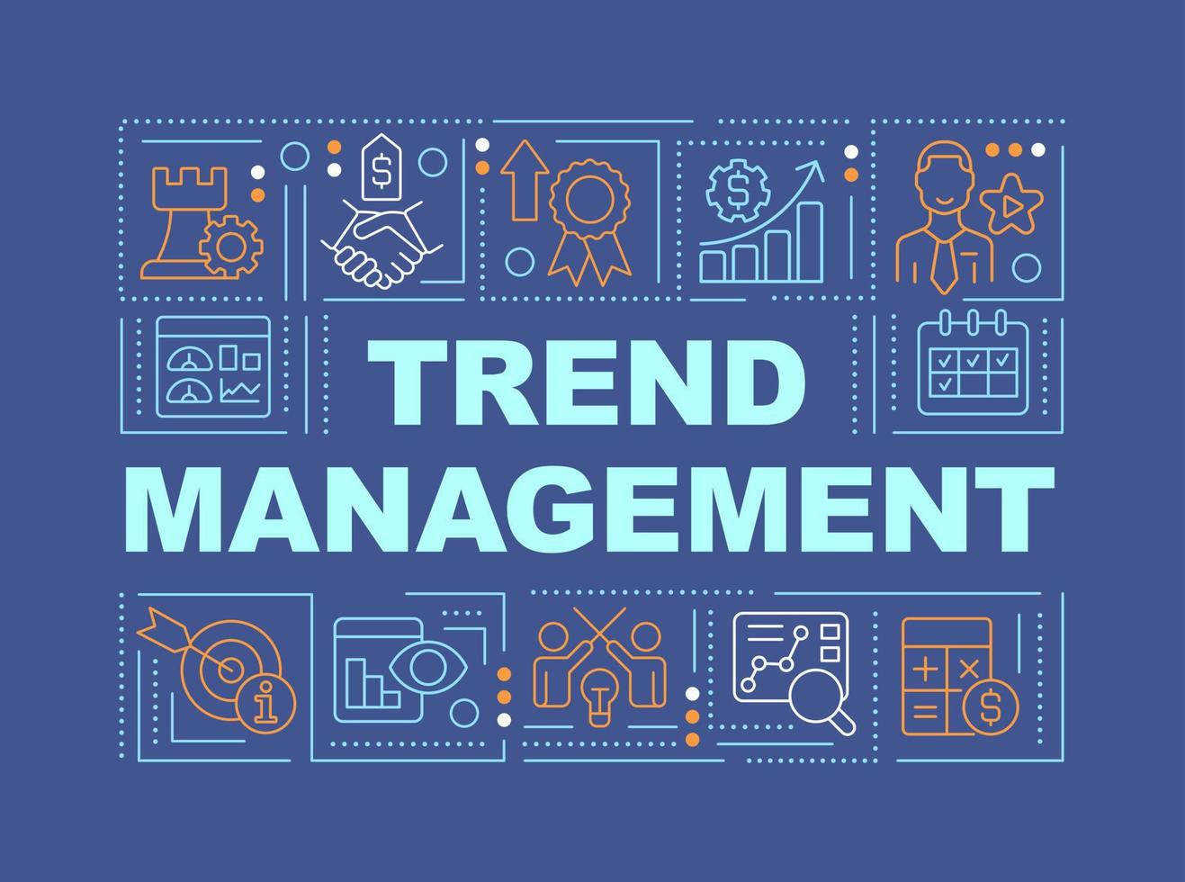 Trend management word concepts blue banner. Profit forecast. Infographics with editable icons on color background. Isolated typography. Vector illustration with text