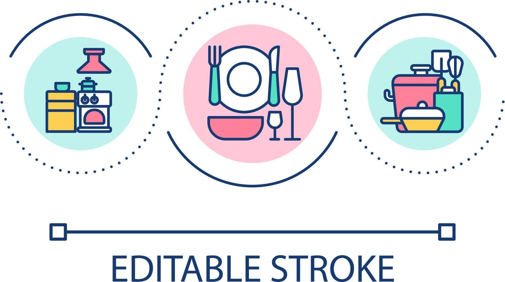 Choosing restaurant supplies and appliances loop concept icon. Purchasing essential equipment abstract idea thin line illustration. Isolated outline drawing. Editable stroke vector