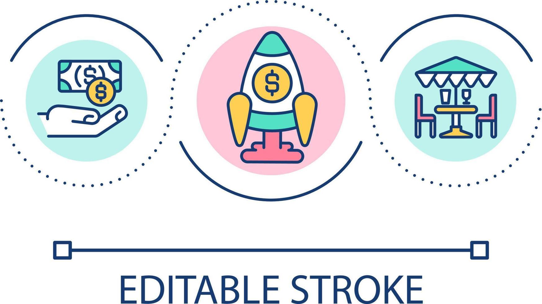 Funding for restaurant startup loop concept icon. Starting food business with loan abstract idea thin line illustration. Financial grant. Isolated outline drawing. Editable stroke vector