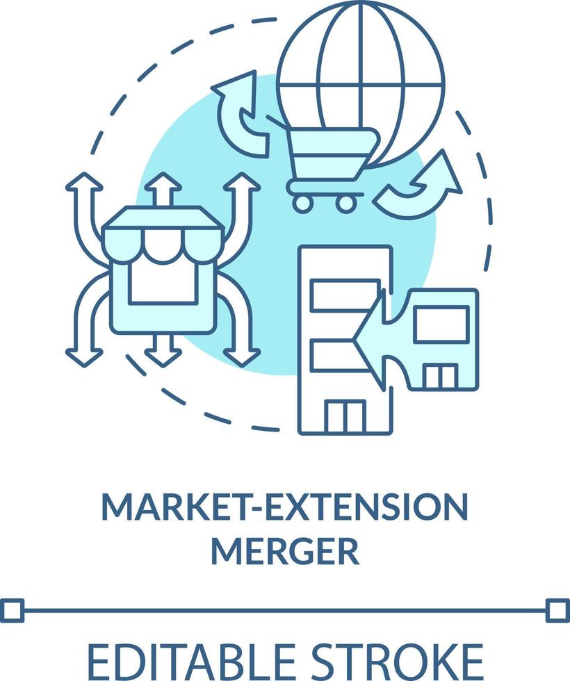 Market extension merger turquoise concept icon. Same products, different markets. Abstract idea thin line illustration. Isolated outline drawing. Editable stroke vector
