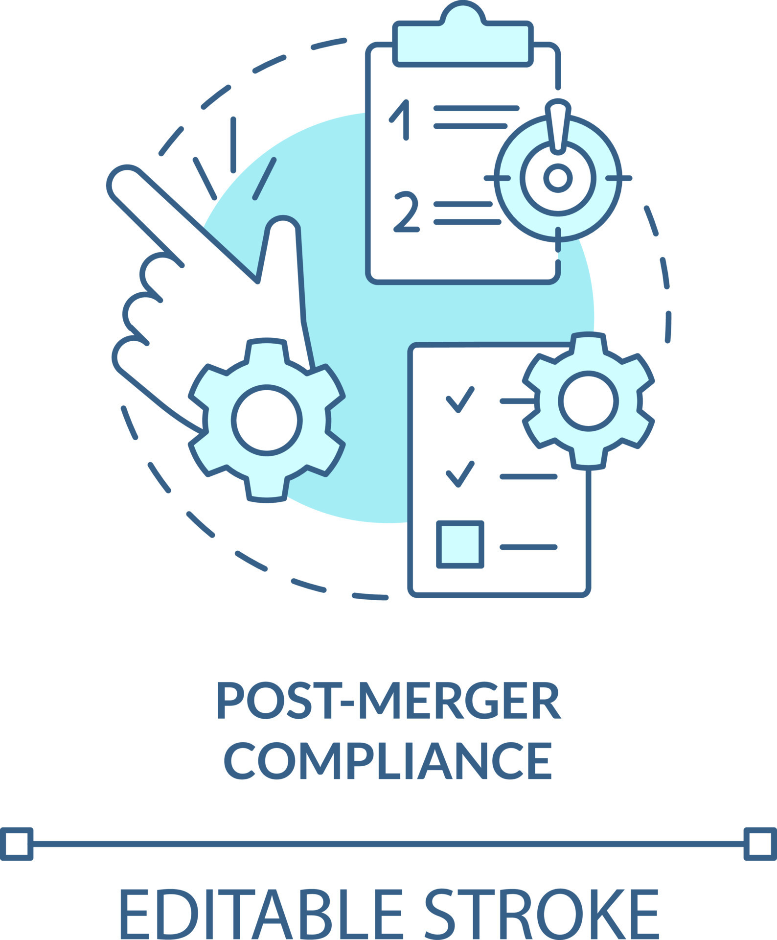 Post merger compliance turquoise concept icon. Parties obligations