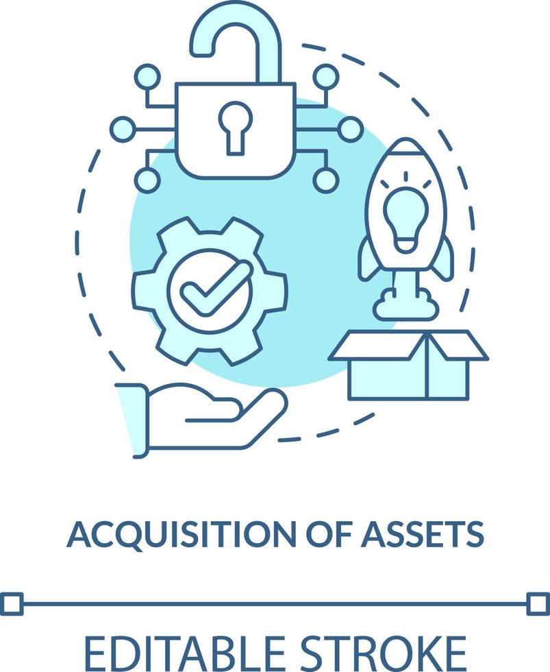 Acquisition of assets turquoise concept icon. Access to new technologies abstract idea thin line illustration. Isolated outline drawing. Editable stroke vector