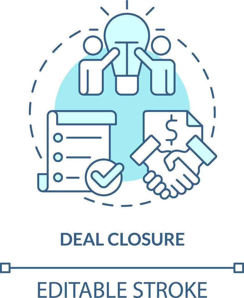 Deal closure turquoise concept icon. Complete transaction. Stage of merger abstract idea thin line illustration. Isolated outline drawing. Editable stroke vector