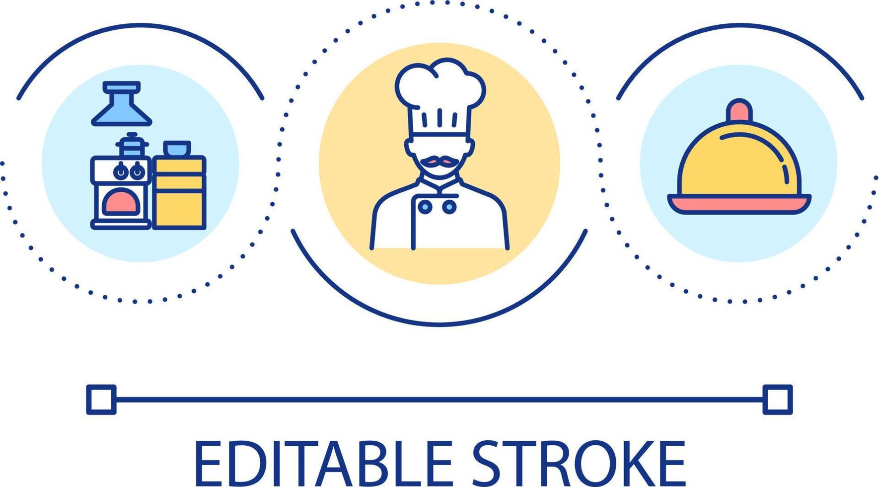Head chef job loop concept icon. Kitchen staff abstract idea thin line illustration. Food preparation. Managing cooking process. Isolated outline drawing. Editable stroke vector