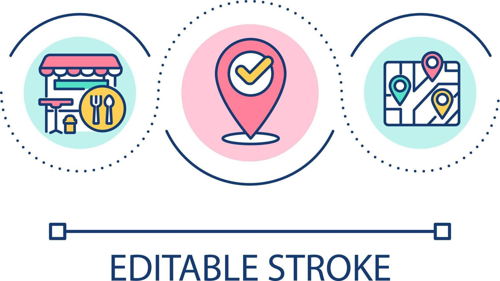 Deciding restaurant location loop concept icon. Selecting food service establishment site abstract idea thin line illustration. Isolated outline drawing. Editable stroke vector