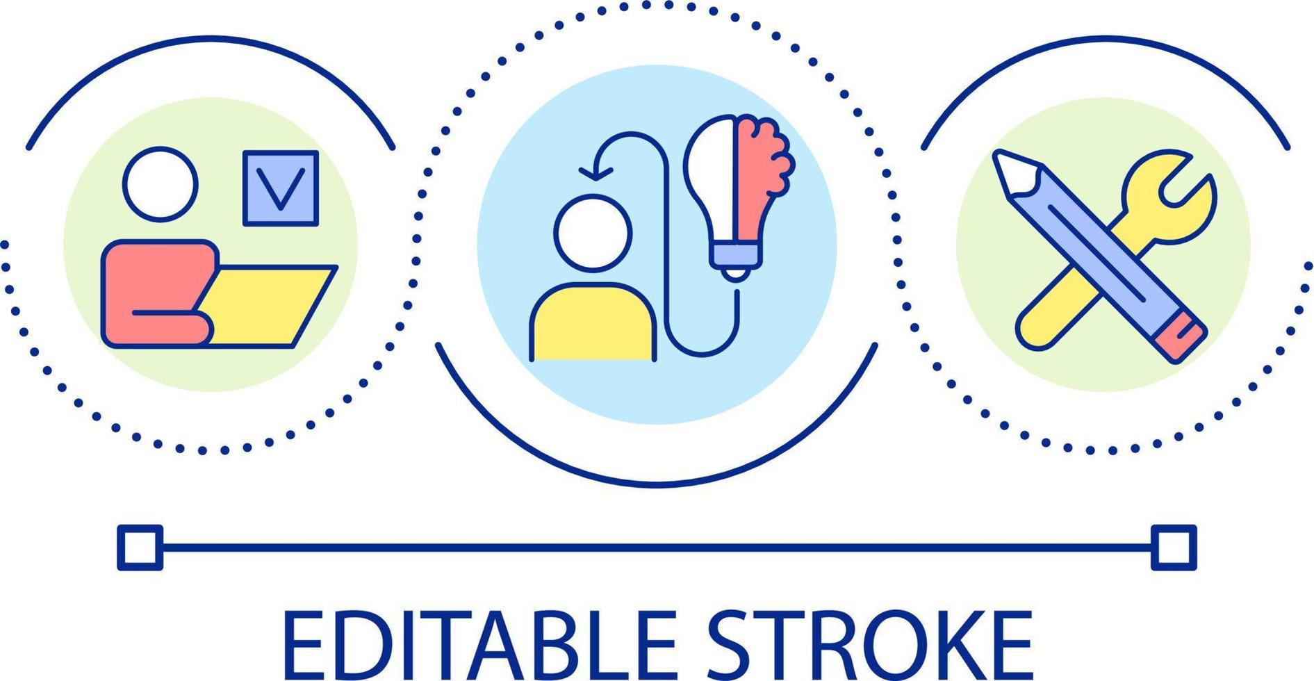 Apply knowledge and skills to work loop concept icon. Information acquisition and learning abstract idea thin line illustration. Isolated outline drawing. Editable stroke vector