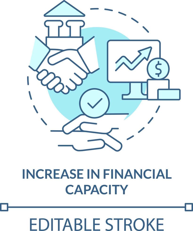 Increase in financial capacity turquoise concept icon. Finance and money abstract idea thin line illustration. Isolated outline drawing. Editable stroke vector