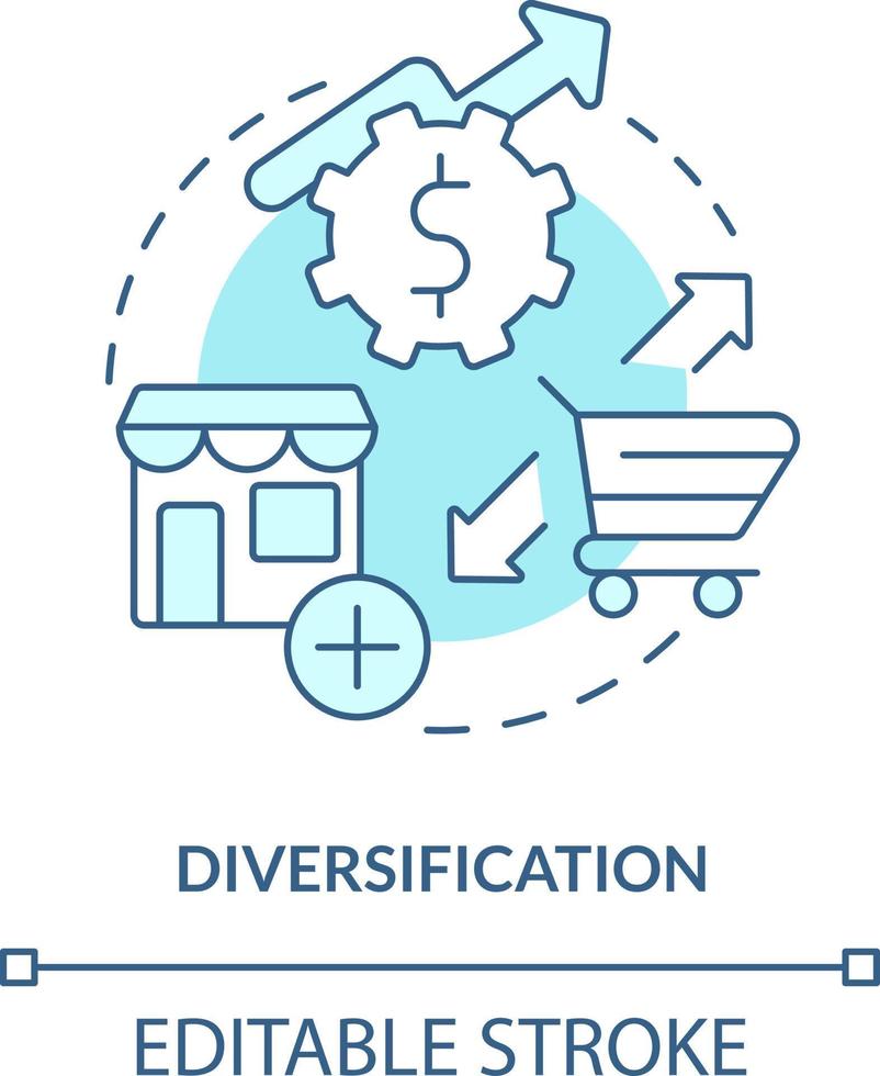 Diversification turquoise concept icon. Offering new products. Motive for merger abstract idea thin line illustration. Isolated outline drawing. Editable stroke vector