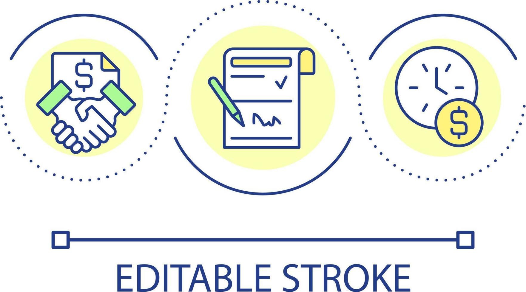 Periodic written agreement loop concept icon. Making legal business contract abstract idea thin line illustration. Payment term. Isolated outline drawing. Editable stroke vector