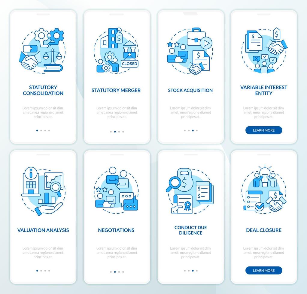 negocio consolidación azul inducción móvil aplicación pantalla colocar. recorrido 4 4 pasos editable gráfico instrucciones con lineal conceptos. ui, ux, gui modelo vector