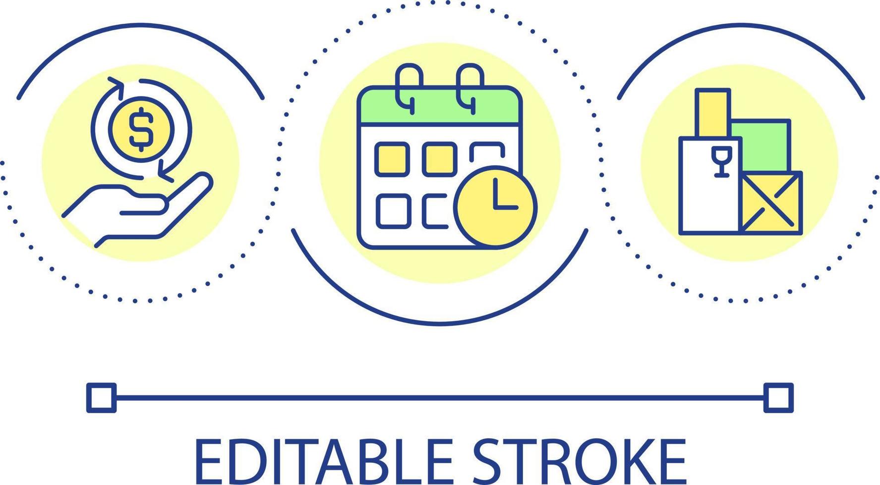 Purchase order processes loop concept icon. Payment terms in procurement cycle abstract idea thin line illustration. Acquiring goods. Isolated outline drawing. Editable stroke vector
