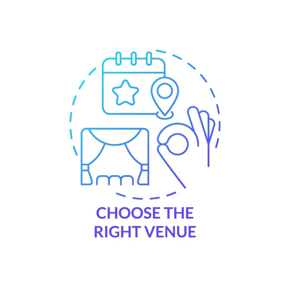 Choose right venue blue gradient concept icon. Comfortable location for meeting. Planning small event abstract idea thin line illustration. Isolated outline drawing vector