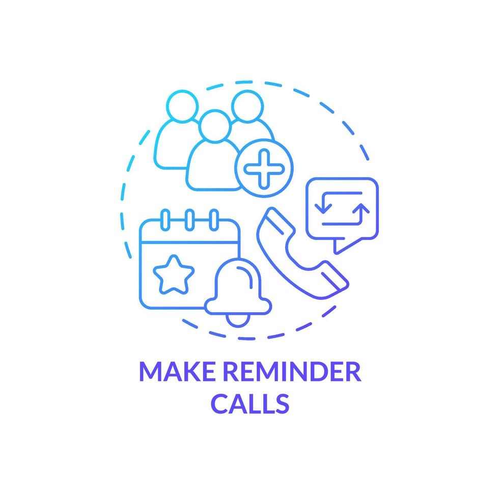 Make reminder calls blue gradient concept icon. Personal invitations. Increasing business meeting attendance abstract idea thin line illustration. Isolated outline drawing vector