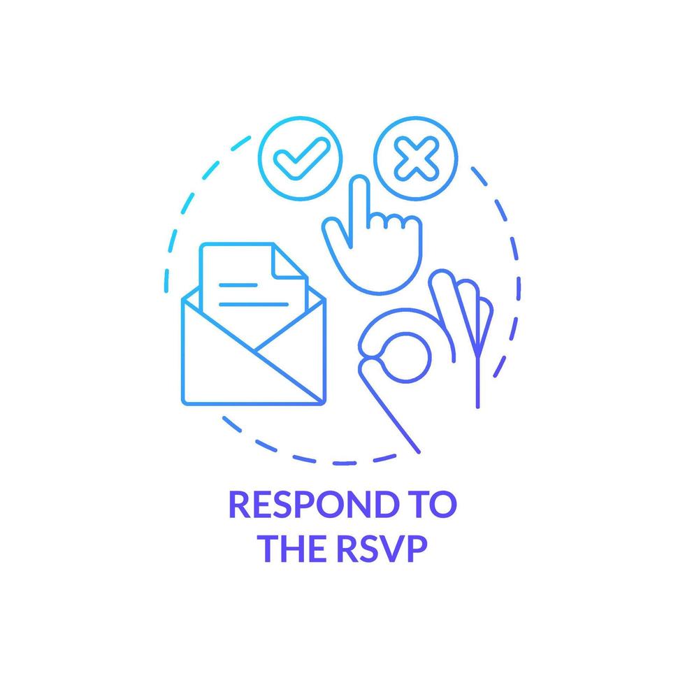 Respond to RSVP blue gradient concept icon. Answering on invitation. Common business event etiquette rule abstract idea thin line illustration. Isolated outline drawing vector