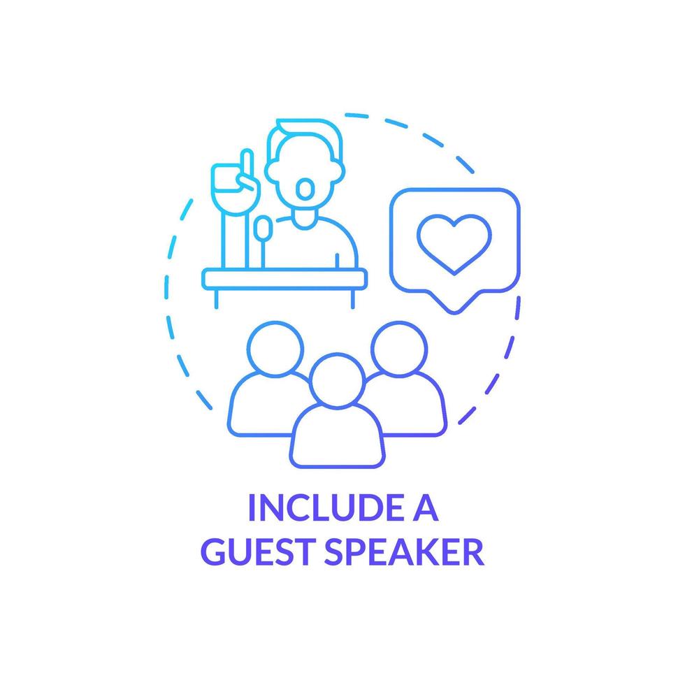 Include guest speaker blue gradient concept icon. Performance. Increasing business meeting attendance abstract idea thin line illustration. Isolated outline drawing vector