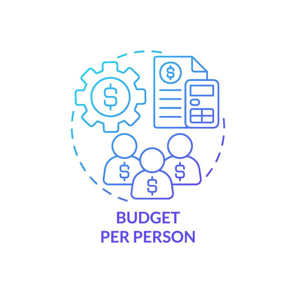 Budget per person blue gradient concept icon. Calculating common expenses. Planning small event abstract idea thin line illustration. Isolated outline drawing vector