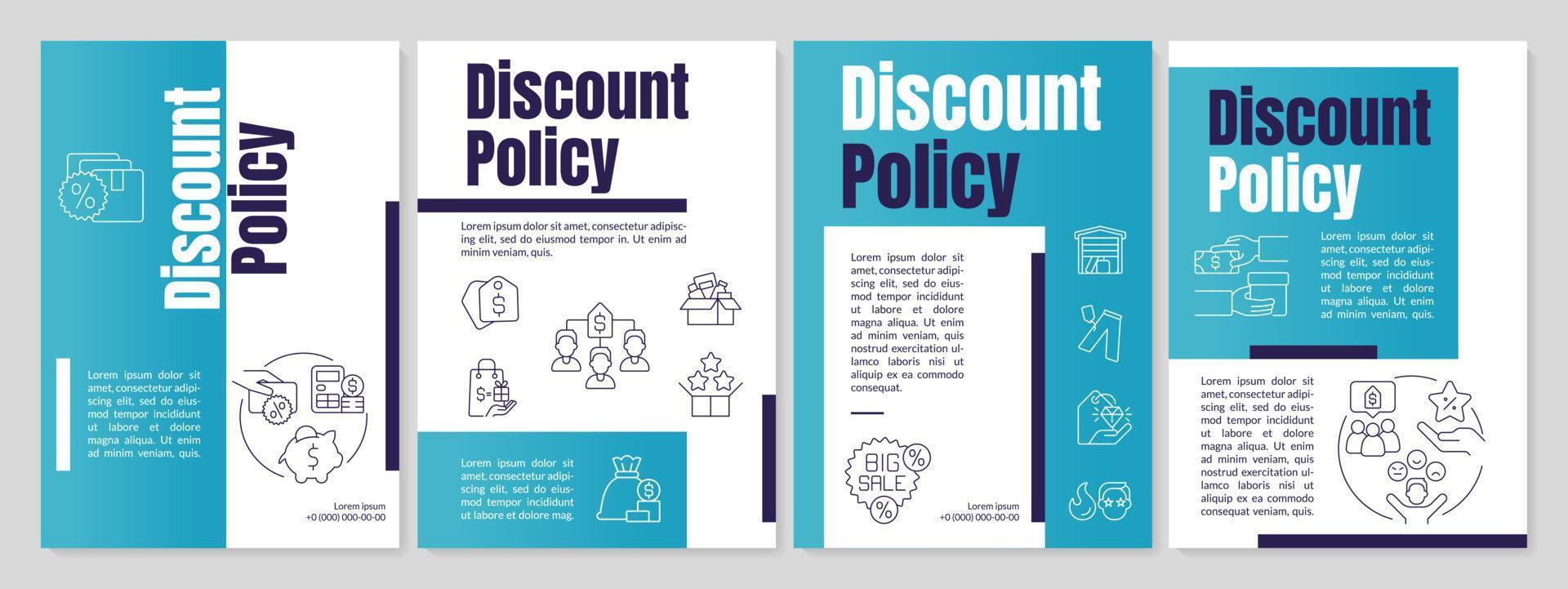 Policy of discount blue brochure template. Sale strategy. Leaflet design with linear icons. Editable 4 vector layouts for presentation, annual reports