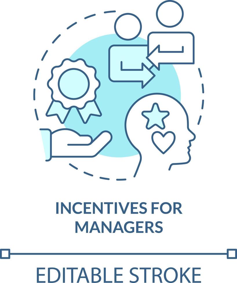 Incentives for managers turquoise concept icon. Personal career goals. Merger abstract idea thin line illustration. Isolated outline drawing. Editable stroke vector