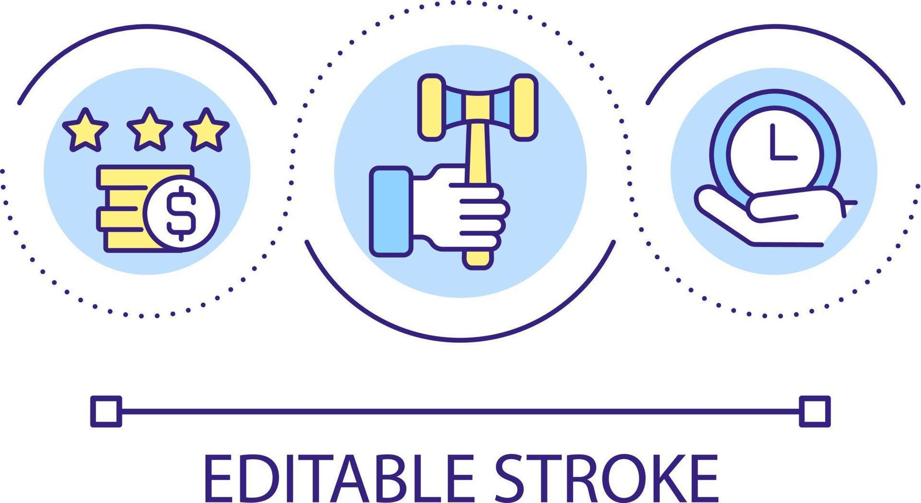 Auction event loop concept icon. Bidding process. Fundraising goal abstract idea thin line illustration. Raising money. Selling goods. Isolated outline drawing. Editable stroke vector