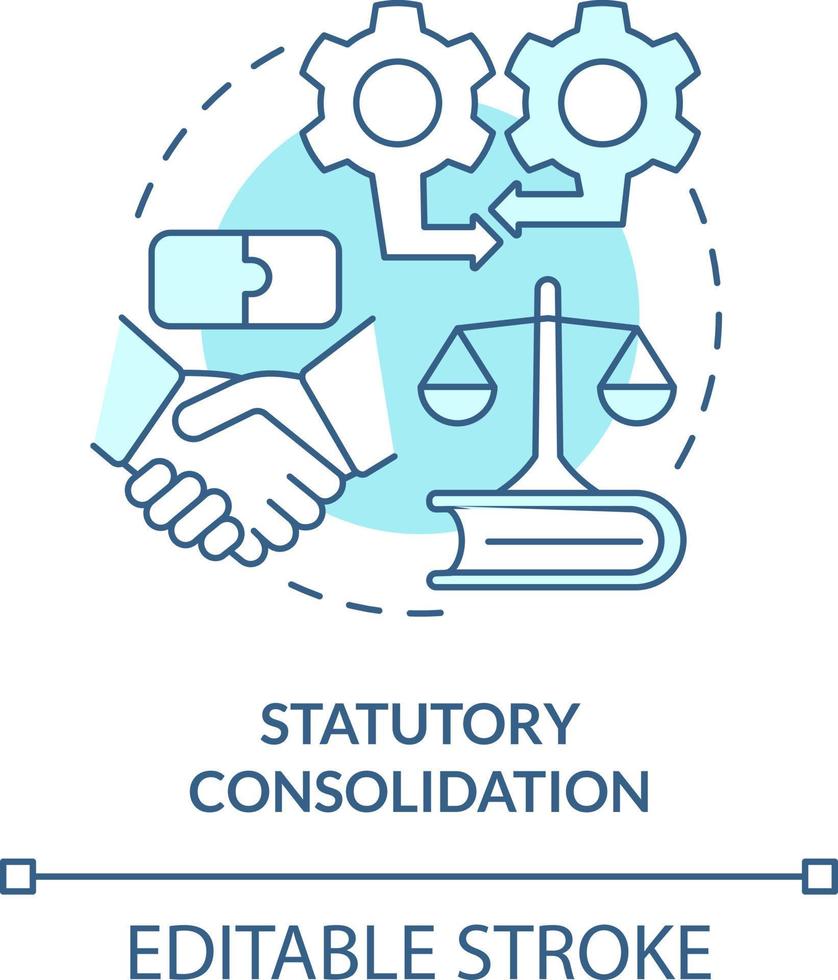 Statutory consolidation turquoise concept icon. Business consolidation strategy abstract idea thin line illustration. Isolated outline drawing. Editable stroke vector