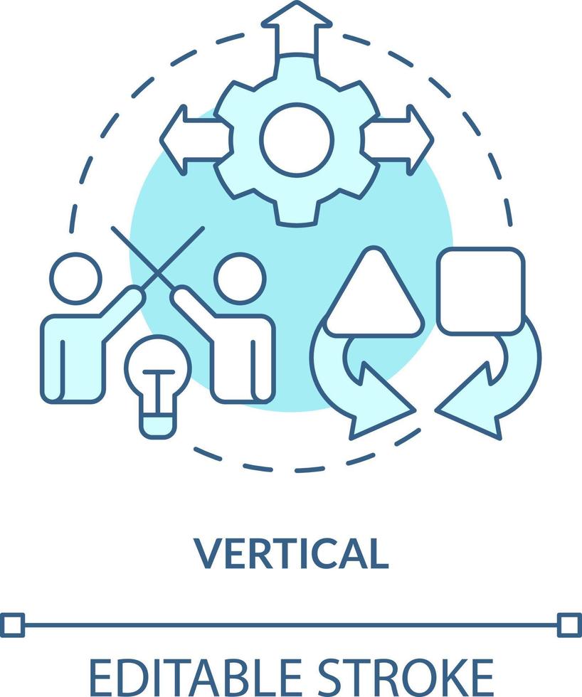 Vertical business merger turquoise concept icon. Different stages integration abstract idea thin line illustration. Isolated outline drawing. Editable stroke vector