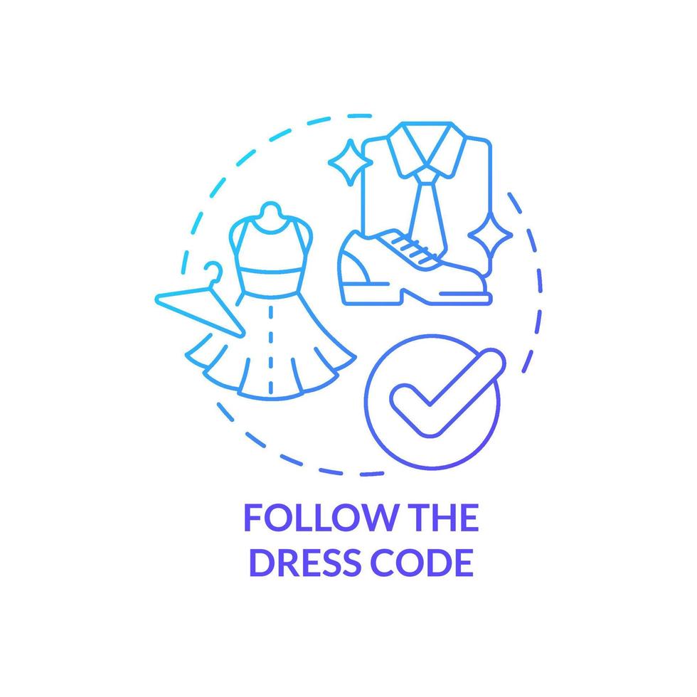Follow dress code blue gradient concept icon. Formal clothes. Common business event etiquette rule abstract idea thin line illustration. Isolated outline drawing vector