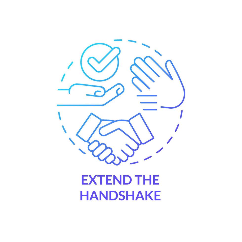 Extend handshake blue gradient concept icon. Keep hands clean. Common business event etiquette rule abstract idea thin line illustration. Isolated outline drawing vector