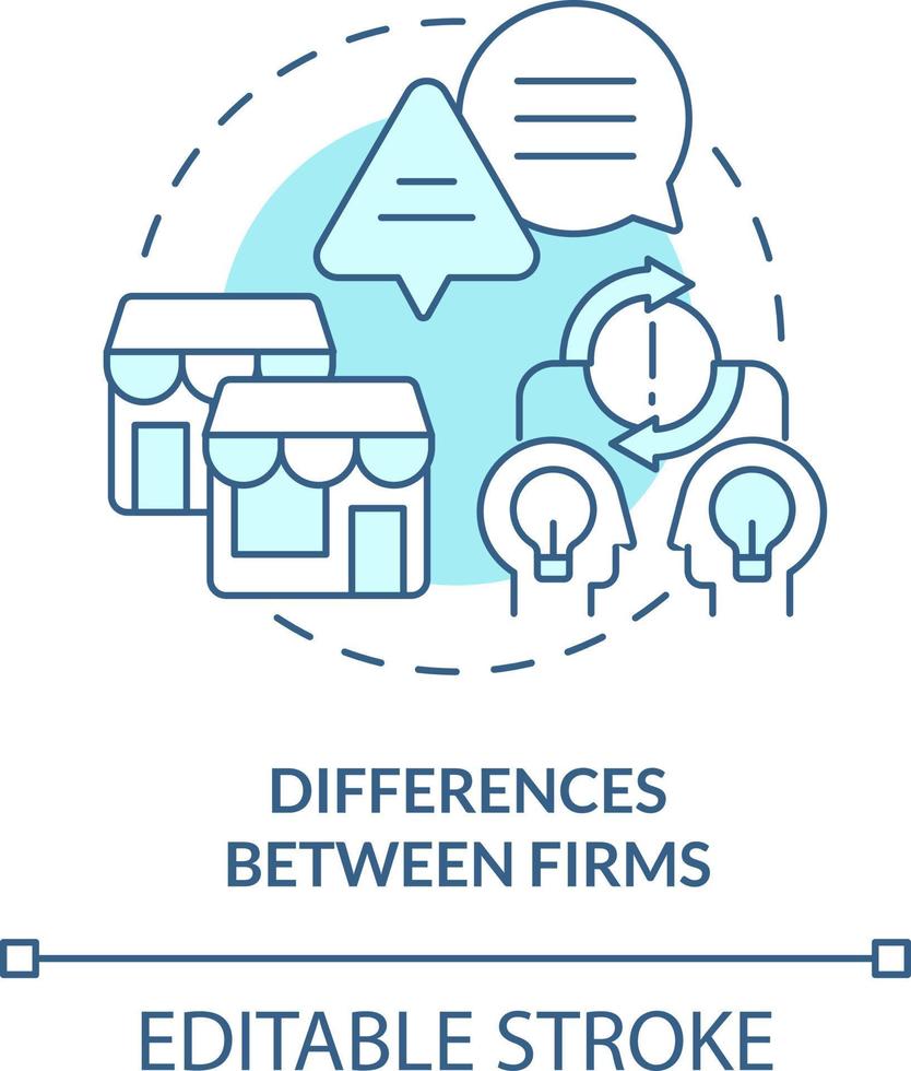 Differences between firms turquoise concept icon. Disadvantage of consolidation abstract idea thin line illustration. Isolated outline drawing. Editable stroke vector