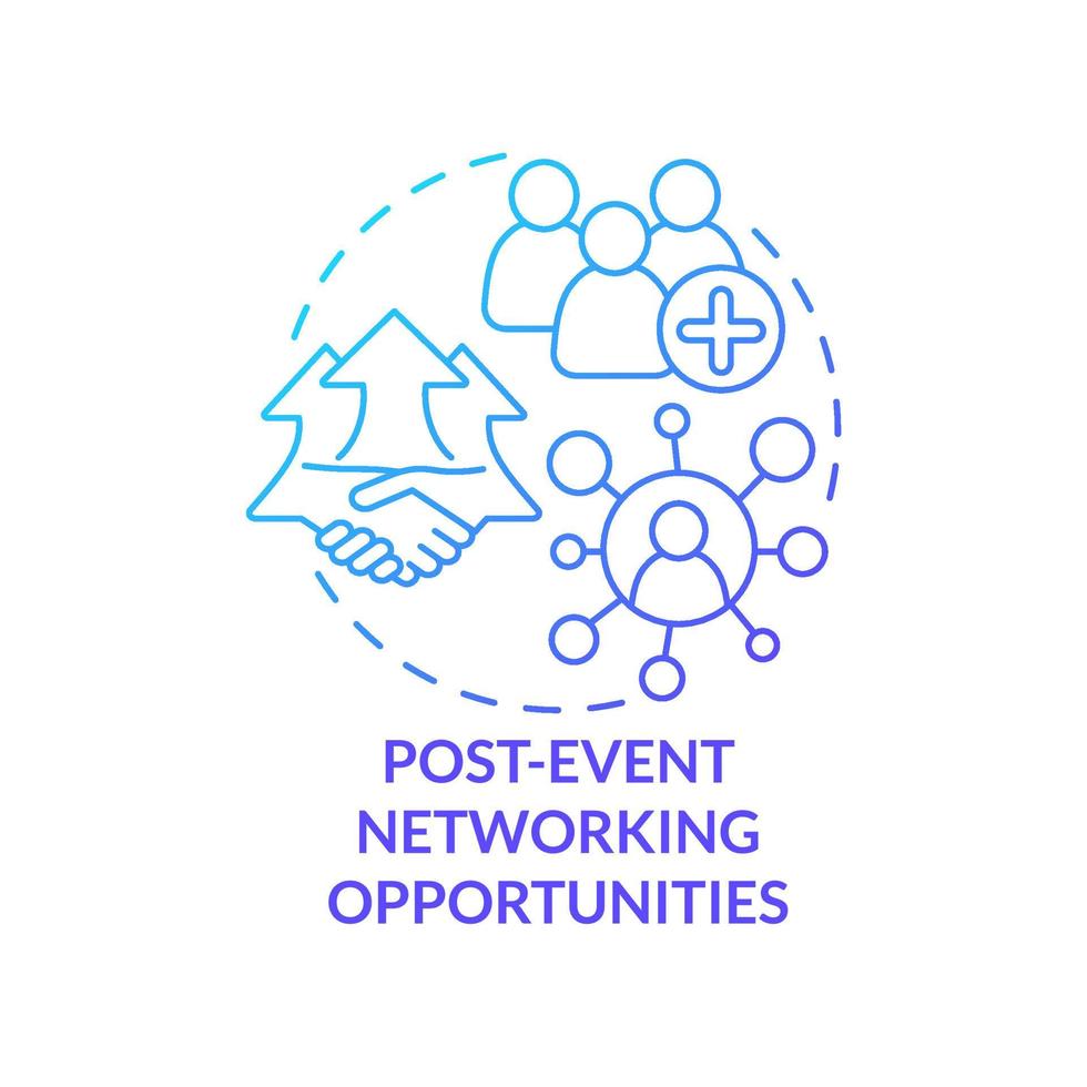 Post event networking opportunities blue gradient concept icon. Communication. Planning small event abstract idea thin line illustration. Isolated outline drawing vector