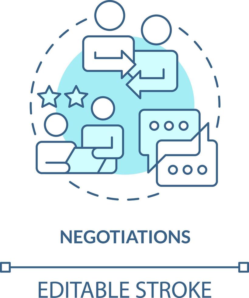 Negotiations turquoise concept icon. Business discussion. Compromise. Stage of merger abstract idea thin line illustration. Isolated outline drawing. Editable stroke vector