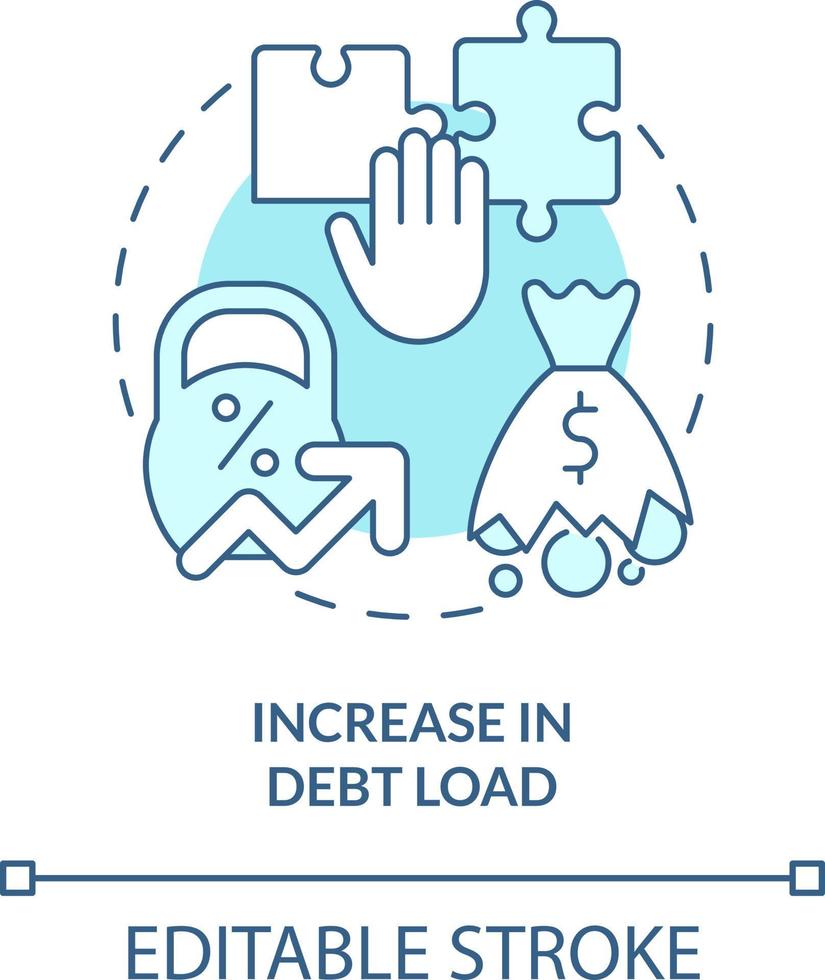 Increase in debt load turquoise concept icon. Disadvantage of business consolidation abstract idea thin line illustration. Isolated outline drawing. Editable stroke vector