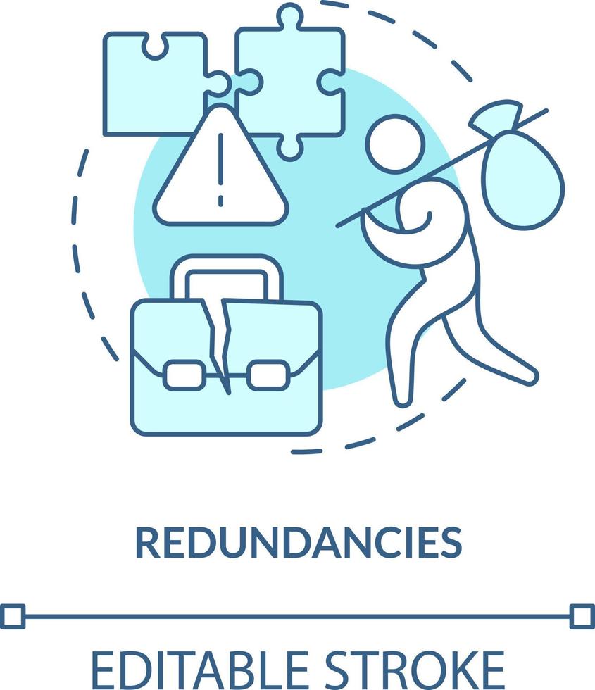 Redundancies turquoise concept icon. Unemployment. Disadvantage of consolidation abstract idea thin line illustration. Isolated outline drawing. Editable stroke vector