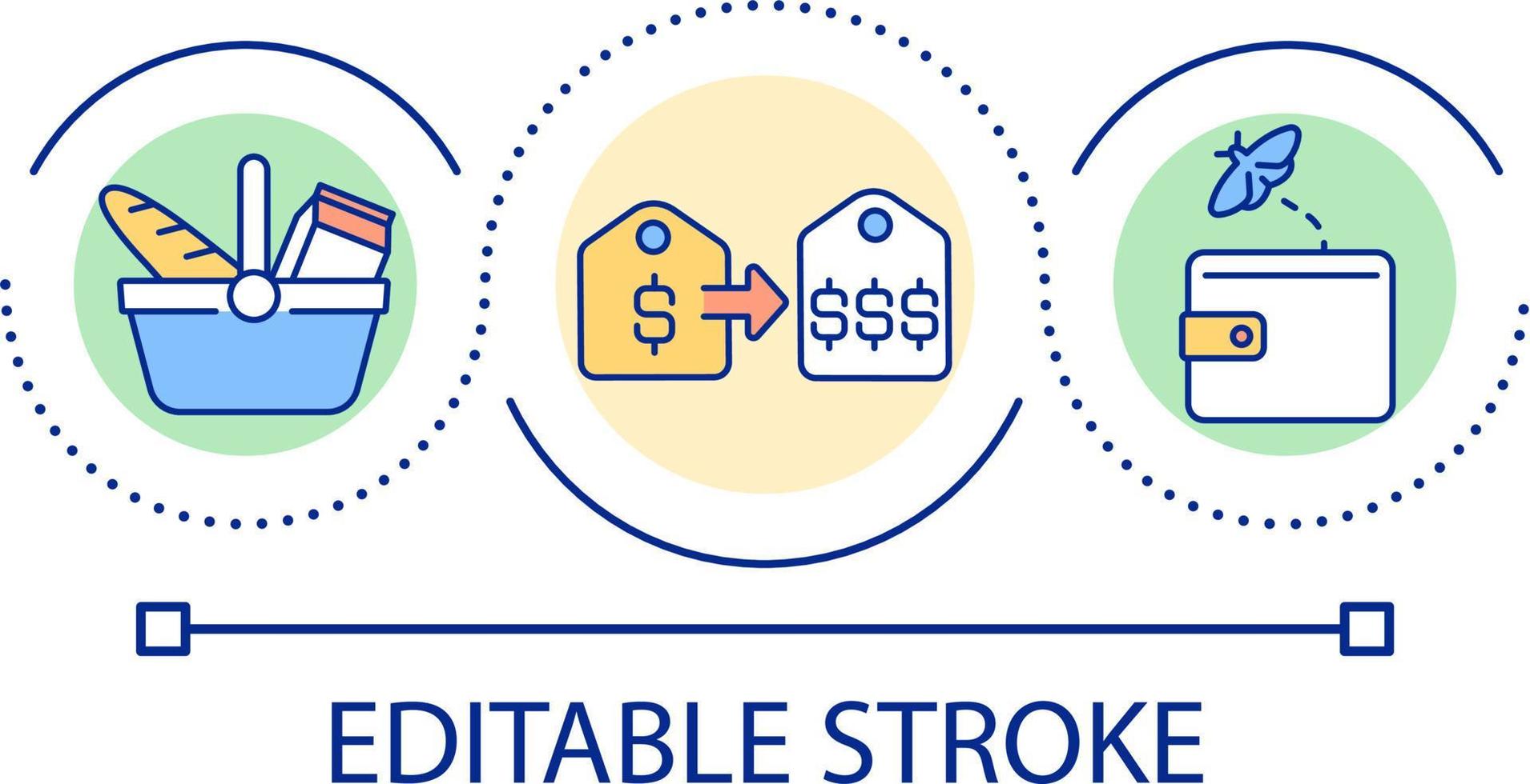 Expensive products loop concept icon. Purchasing power. Poverty and economic crisis abstract idea thin line illustration. Isolated outline drawing. Editable stroke vector