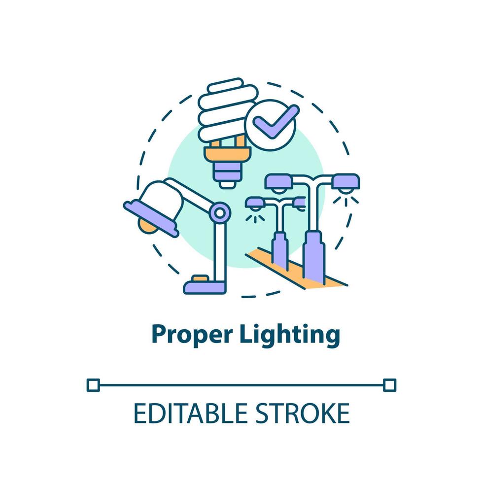 Proper lighting concept icon. Work conditions. Reducing workplace accidents tip abstract idea thin line illustration. Isolated outline drawing. Editable stroke vector