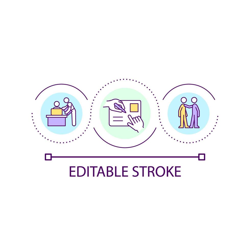 Improve employee engagement loop concept icon. Encourage to build relationship with colleagues abstract idea thin line illustration. Isolated outline drawing. Editable stroke vector
