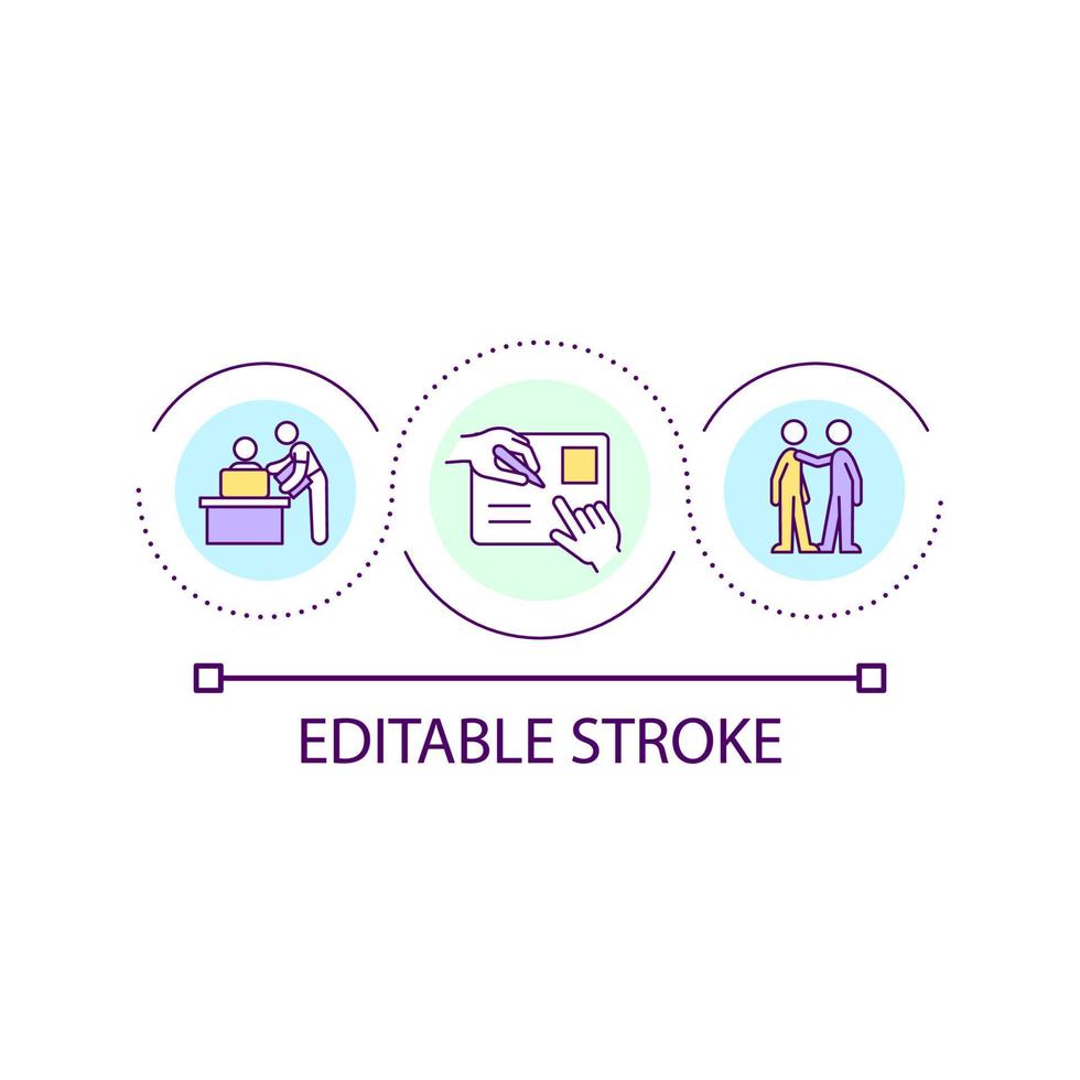 Improve employee engagement loop concept icon. Encourage to build relationship with colleagues abstract idea thin line illustration. Isolated outline drawing. Editable stroke vector