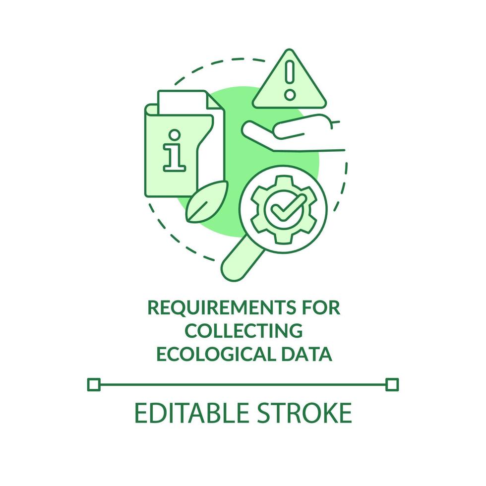 requisitos para coleccionar ecológico datos verde concepto icono. eco auditoría resumen idea Delgado línea ilustración. aislado contorno dibujo. editable carrera vector