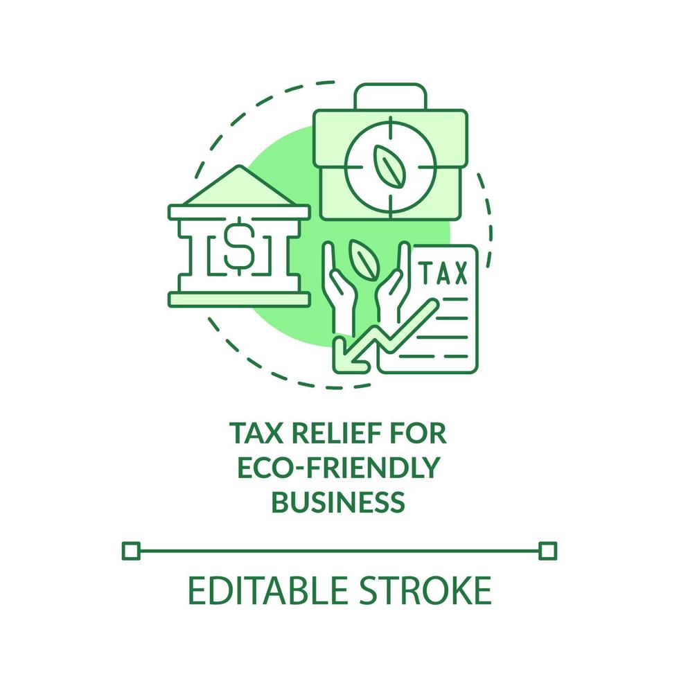 Tax relief for eco-friendly green concept icon. Encourage environmental business abstract idea thin line illustration. Isolated outline drawing. Editable stroke vector