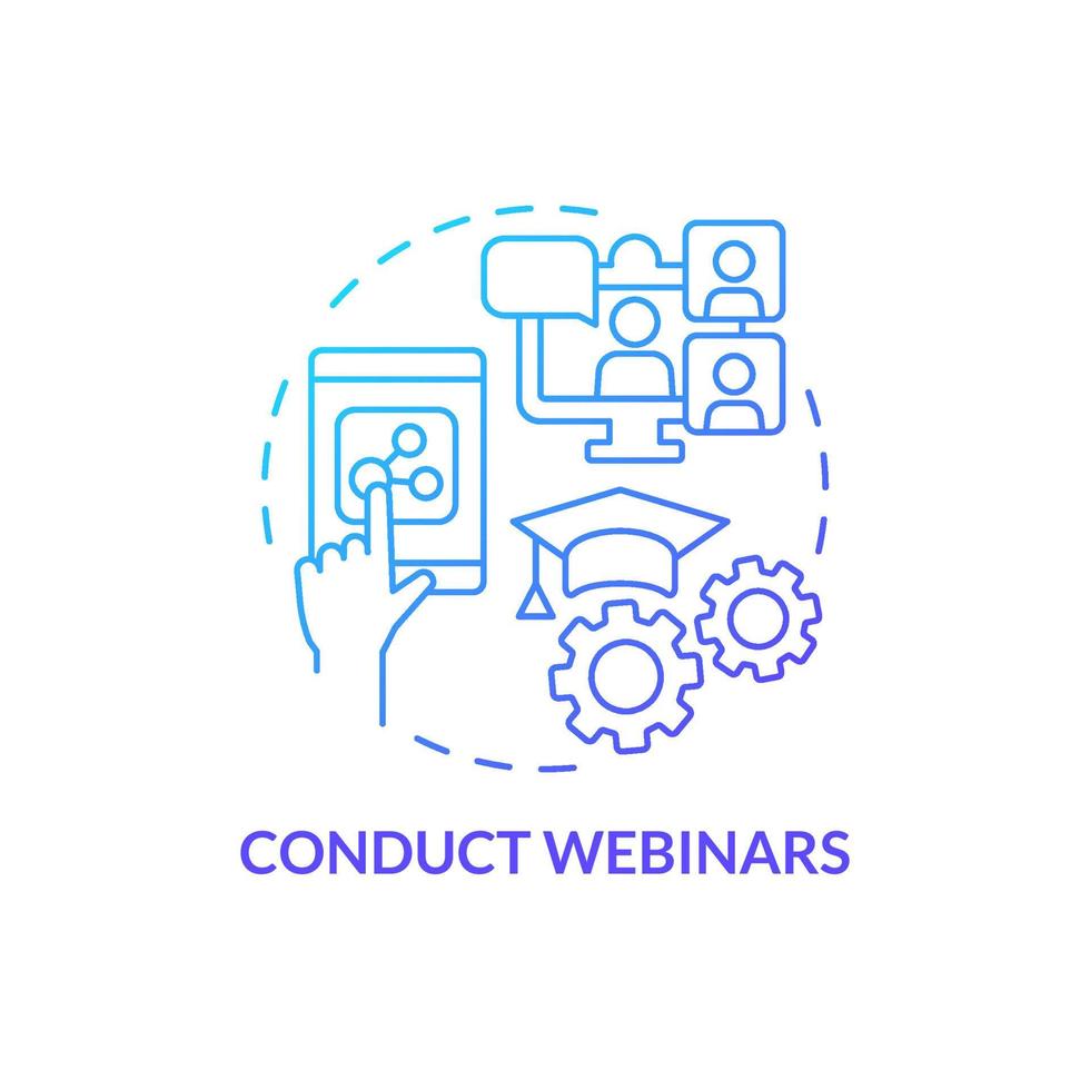 Conduct webinars blue gradient concept icon. Building online training program abstract idea thin line illustration. Employee meetings. Isolated outline drawing vector