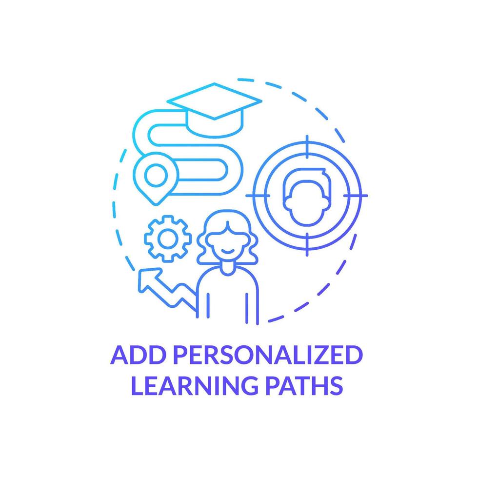 Add personalized learning paths blue gradient concept icon. Corporate training abstract idea thin line illustration. Navigate to academic success. Isolated outline drawing vector