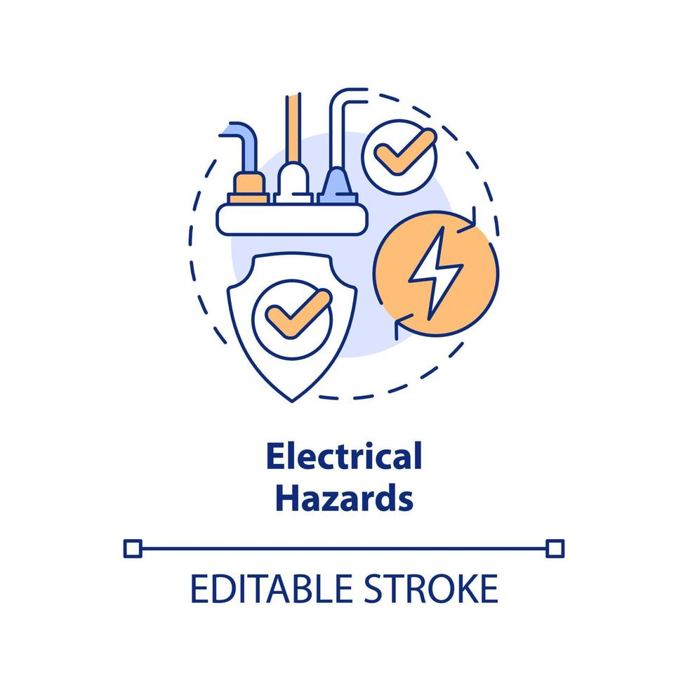 Electrical hazards concept icon. Power supply. Way to prevent common accidents abstract idea thin line illustration. Isolated outline drawing. Editable stroke vector