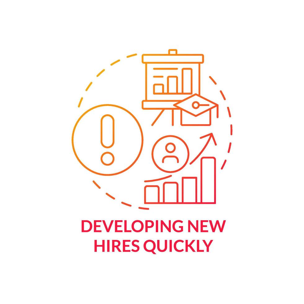 Developing new hires quickly red gradient concept icon. Corporate learning challenge abstract idea thin line illustration. Achieve productivity. Isolated outline drawing vector