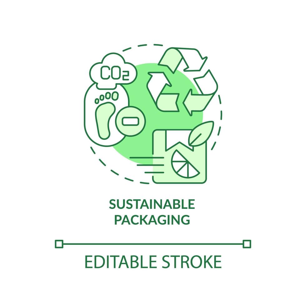 Sustainable packaging green concept icon. Recycled materials. Reusable products abstract idea thin line illustration. Isolated outline drawing. Editable stroke vector