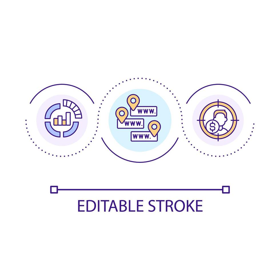 Analyze user online behavior loop concept icon. Search engine optimization. Fundraising platform abstract idea thin line illustration. Isolated outline drawing. Editable stroke vector