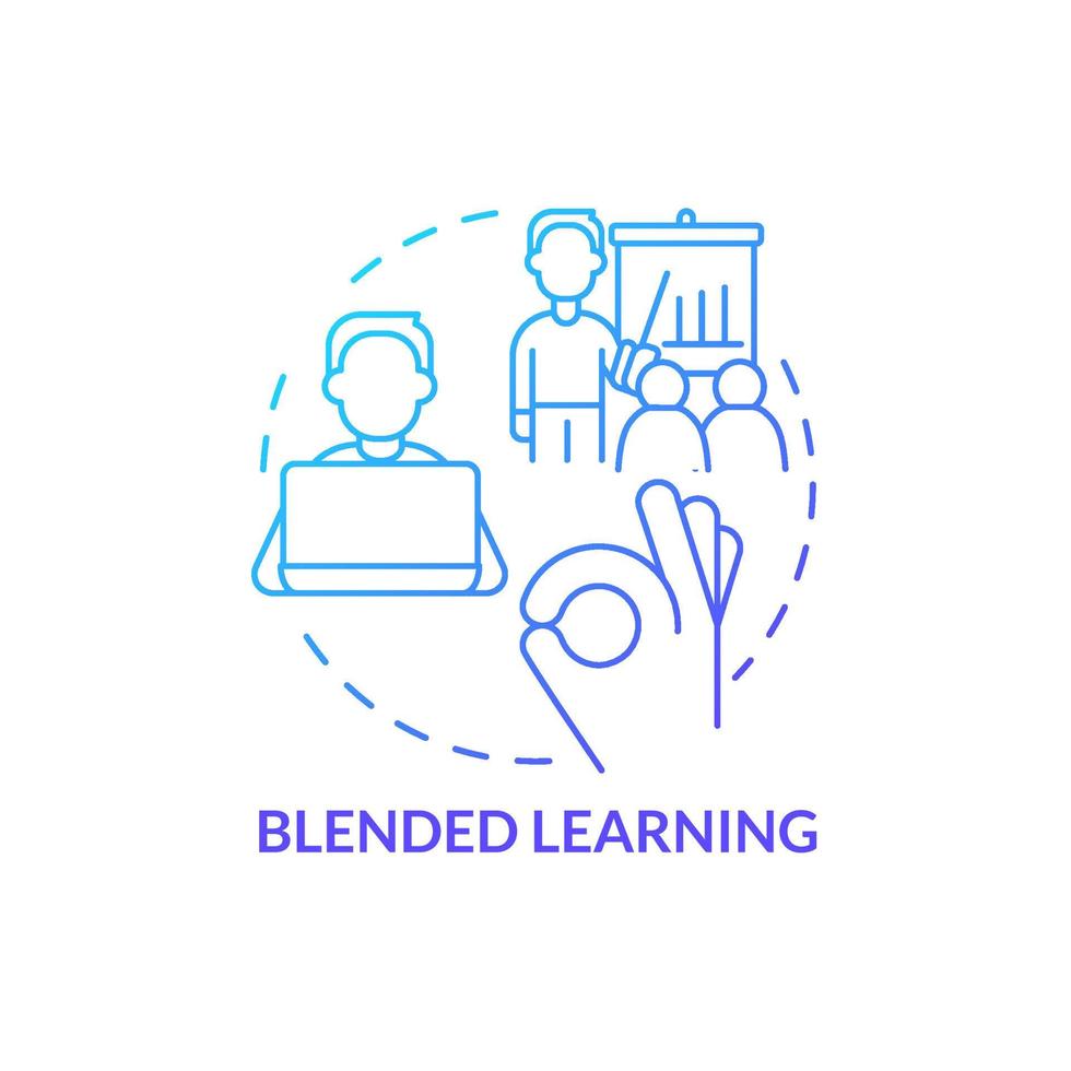 Blended learning blue gradient concept icon. How to organize corporate training abstract idea thin line illustration. Self study and instructor-led. Isolated outline drawing vector