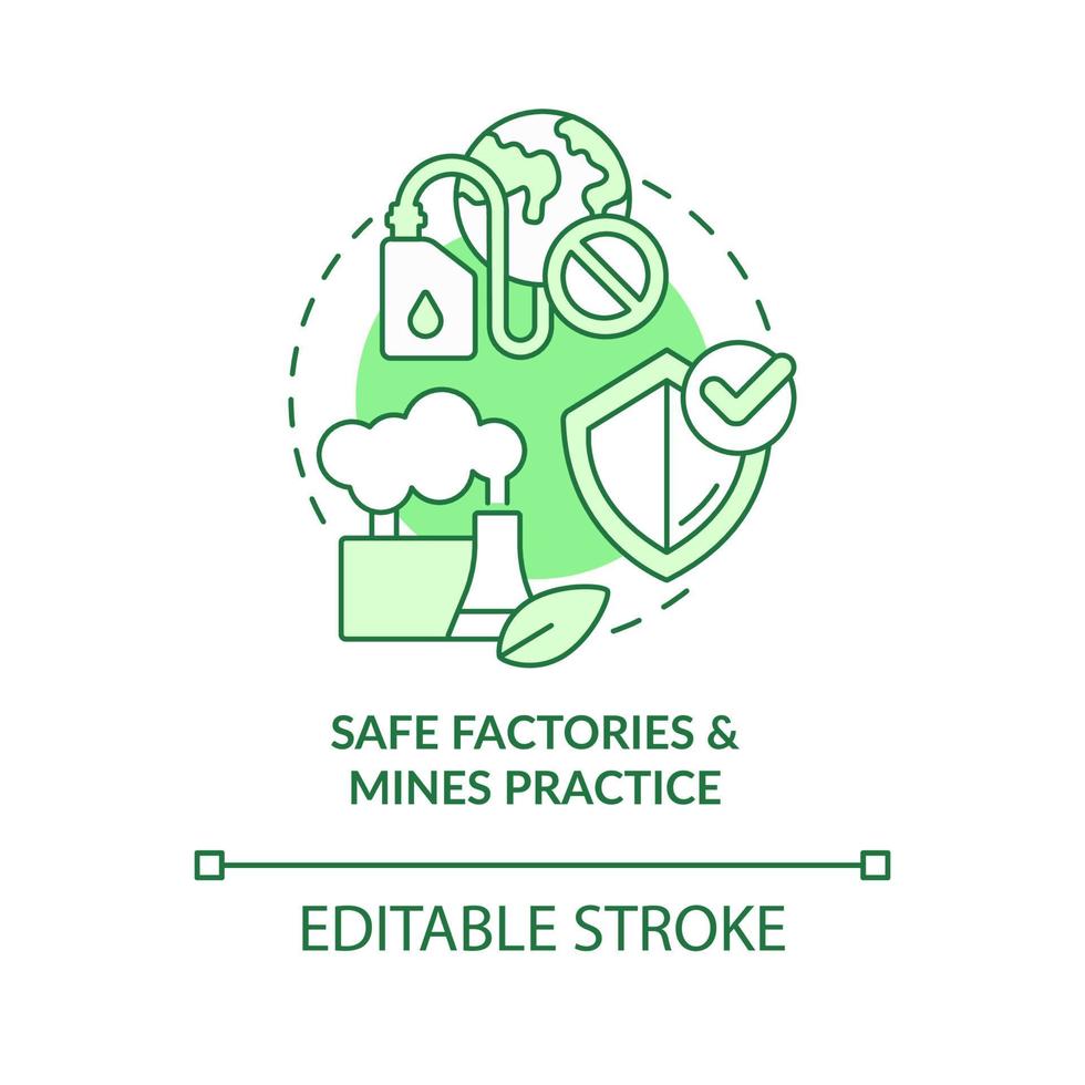 Safe factories and mines practice green concept icon. Environmental entrepreneurship abstract idea thin line illustration. Isolated outline drawing. Editable stroke vector